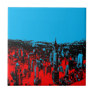 New York City Blue Red Pop Art Tegeltje