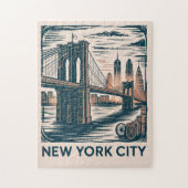 New York City Brooklyn Bridge Bold Retro Skyline Legpuzzel (Verticaal)