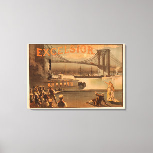 New York City Brooklyn Bridge "Excelsior" Canvas Afdruk
