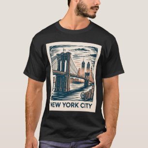 New York City Brooklyn Bridge Krachtige Retro Silh T-shirt