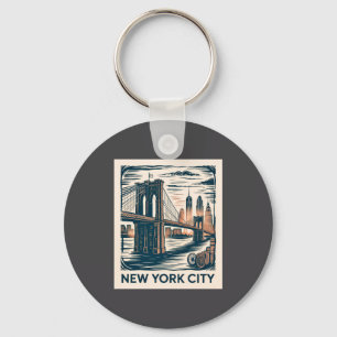 New York City Brooklyn Bridge Krachtige Retro Skyl Sleutelhanger