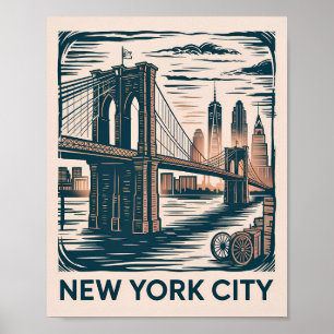 New York City Brooklyn Bridge Ouderwetse Retro Sta Poster