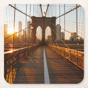 New York City Brooklyn Bridge Sunrise Vierkante Kartonnen Onderzetter