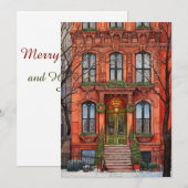 New York City Brownstone Kerst Kaart (Voorkant / Achterkant)