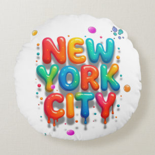 New York City Bubble Letters Rond Kussen