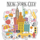 New York City Cartoon Style Sticker (Voorkant)