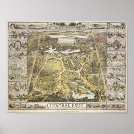  New York City Central Park Map, 1863 Poster (Voorkant)