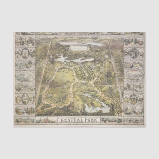  New York City Central Park Map ontkoppeling Tissuepapier (Voorkant)