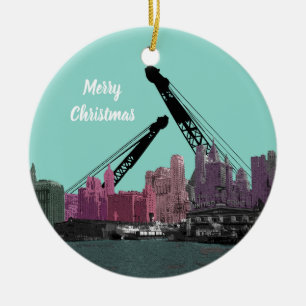 New York City Crane Operator 1930's Skyline Comic Keramisch Ornament