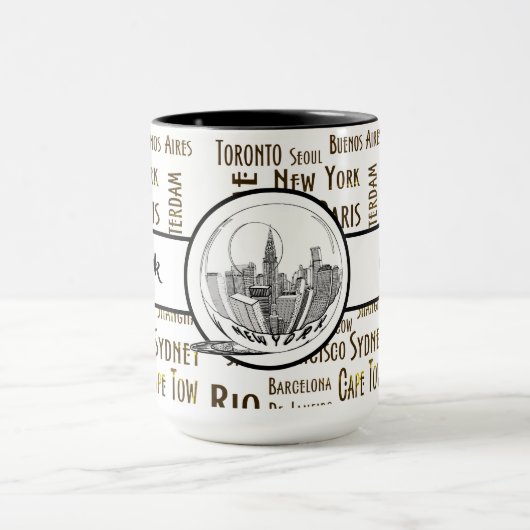 New York City Elegant linnen Black Ringer 15oz Mok (Midden)