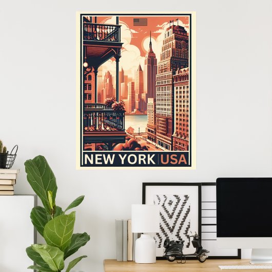 New York City gebouwen balkon uitzicht Poster (Thuiskantoor)