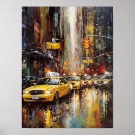 New York City Gele Taxis Abstracte Olie Schilderij Poster