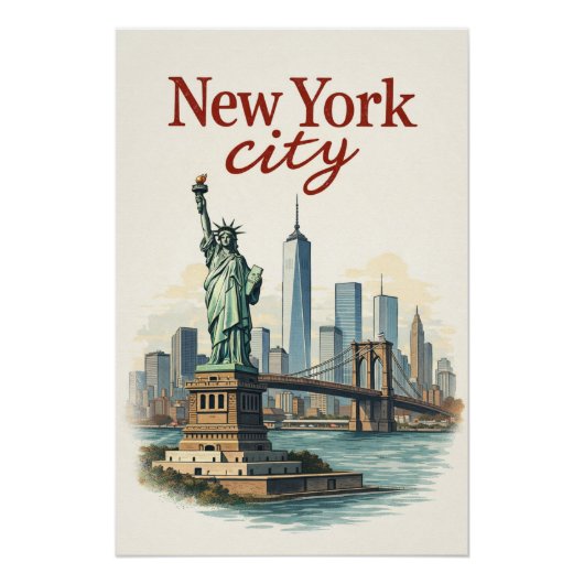 New York City – Iconic Statue & Skyline Poster (Devant)