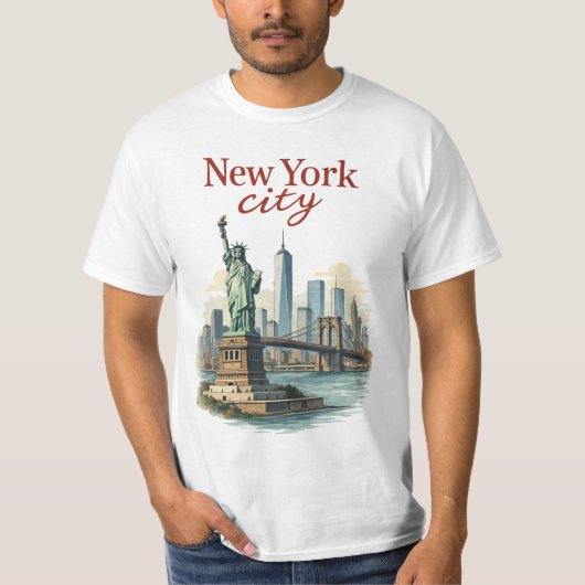 New York City – Iconic Statue & Skyline T-Shirt (Devant)