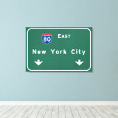 New York City Interstate Highway Freeway Road Sign Canvas Afdruk (Insitu (Houten vloer))