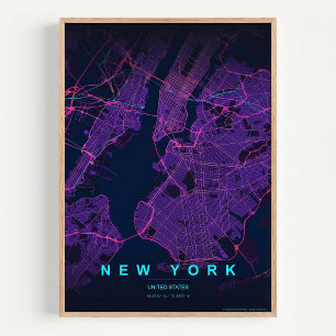 New York City Kaart NYC Neon Wanddecoratie Poster 