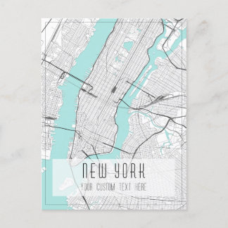 New York City kaart, zwart, wit en blauw Briefkaart