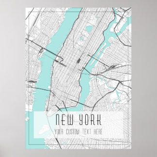 New York City kaart, zwart, wit en blauw Poster