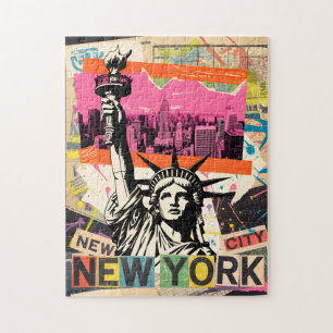 New York City Liberty-standbeeld Retro Punk Collag Legpuzzel