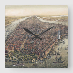  New York City, Manhattan, Brooklyn Bridge Vierkante Klok