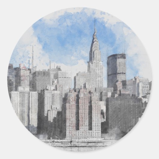 New York City Manhattan Skyline Ronde Sticker (Voorkant)
