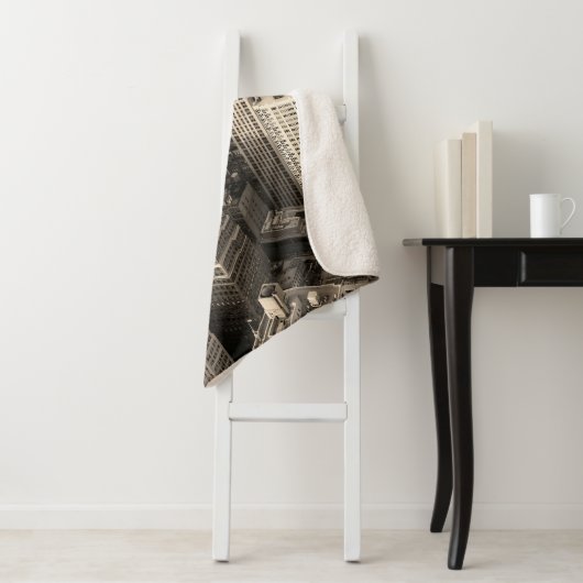 New York City Manhattan skyline uitzicht zwart Sherpa Deken (In situ)