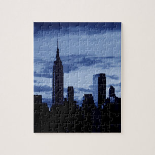New York City Manhattan Skyscrappers Blue Night Legpuzzel