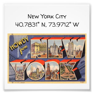 New York City Map Coordinates  Style Foto Afdruk