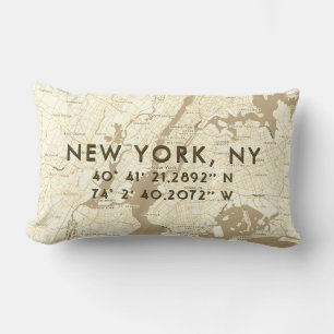 New York City Map Custom Coordinates Beige Kussen