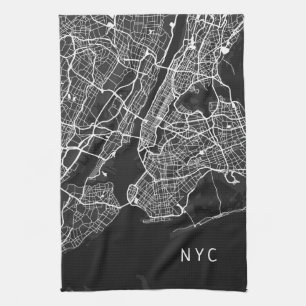 New York City Map   NYC   Zwart-wit Theedoek