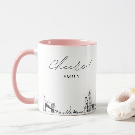 New York City Mariage Personnalisé café Mug (Avec donut)