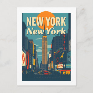 New York City Midtown Vintage Reis Kunst Briefkaart