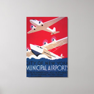 New York City Municipal Airport Vintage Poster Canvas Afdruk