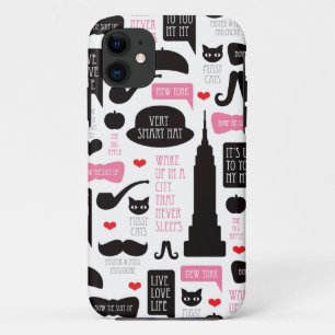 New York City mustache patroon iPhone 11 Hoesje