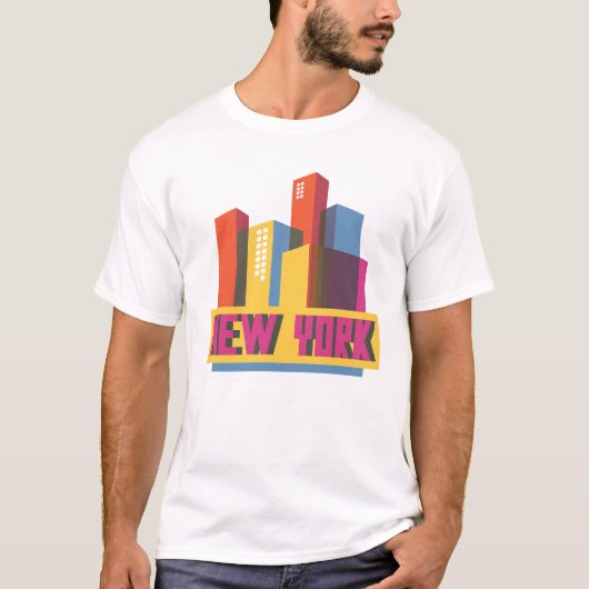 New York City | Neon Skyline T-shirt (Voorkant)