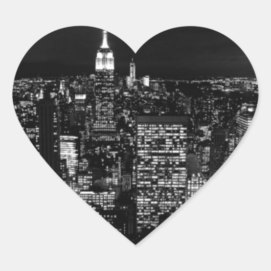 New York City Night Skyline Hart Sticker (Voorkant)