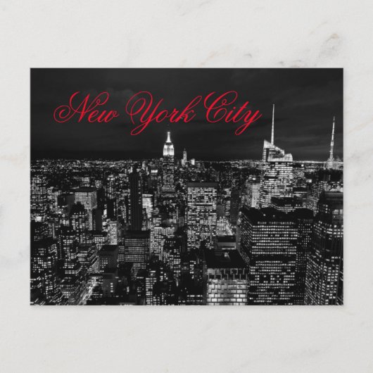 New York City Night Zwart-wit rood script Briefkaart (Voorkant)