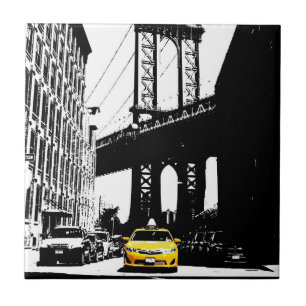 New York City Ny Nyc Yellow Taxi Brooklyn Bridge Tegeltje