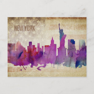 New York City, NY Waterverf City Skyline Briefkaart