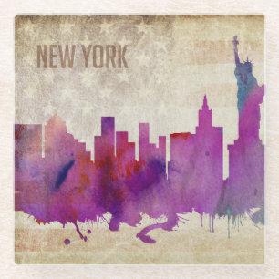 New York City, NY Waterverf City Skyline Glazen Onderzetter