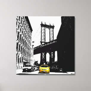New York City Nyc Brooklyn Bridge Yellow Taxi Canvas Afdruk