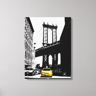 New York City Nyc Brooklyn Bridge Yellow Taxi Canvas Afdruk