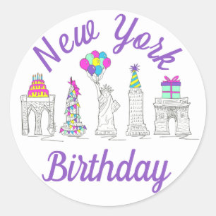 New York City NYC Landmarks Birthday Party Ronde Sticker