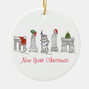 New York City NYC Landmarks Kerstmis Holiday Keramisch Ornament