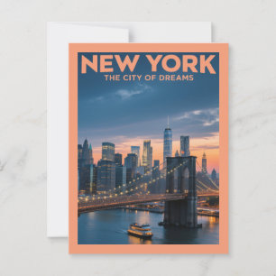 New York City of Dreams - Brooklyn Bridge bij zons Briefkaart