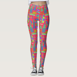 New York City Pattern Red Leggings