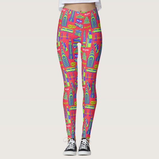 New York City Pattern Red Leggings (Voorkant)
