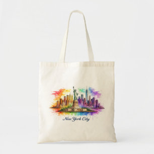 New York City Regenboog Waterverf Skyline Tote Bag