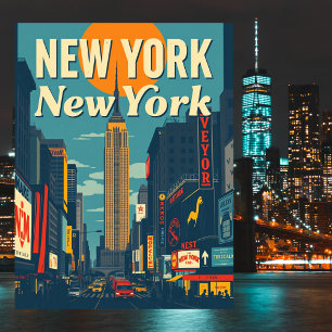 New York City Retro Vintage Travel Art Briefkaart