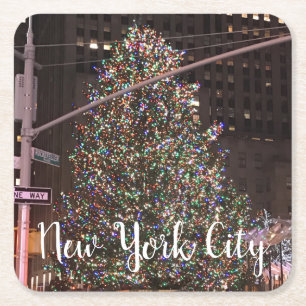 New York City Rockefeller Center kerstboom Vierkante Kartonnen Onderzetter